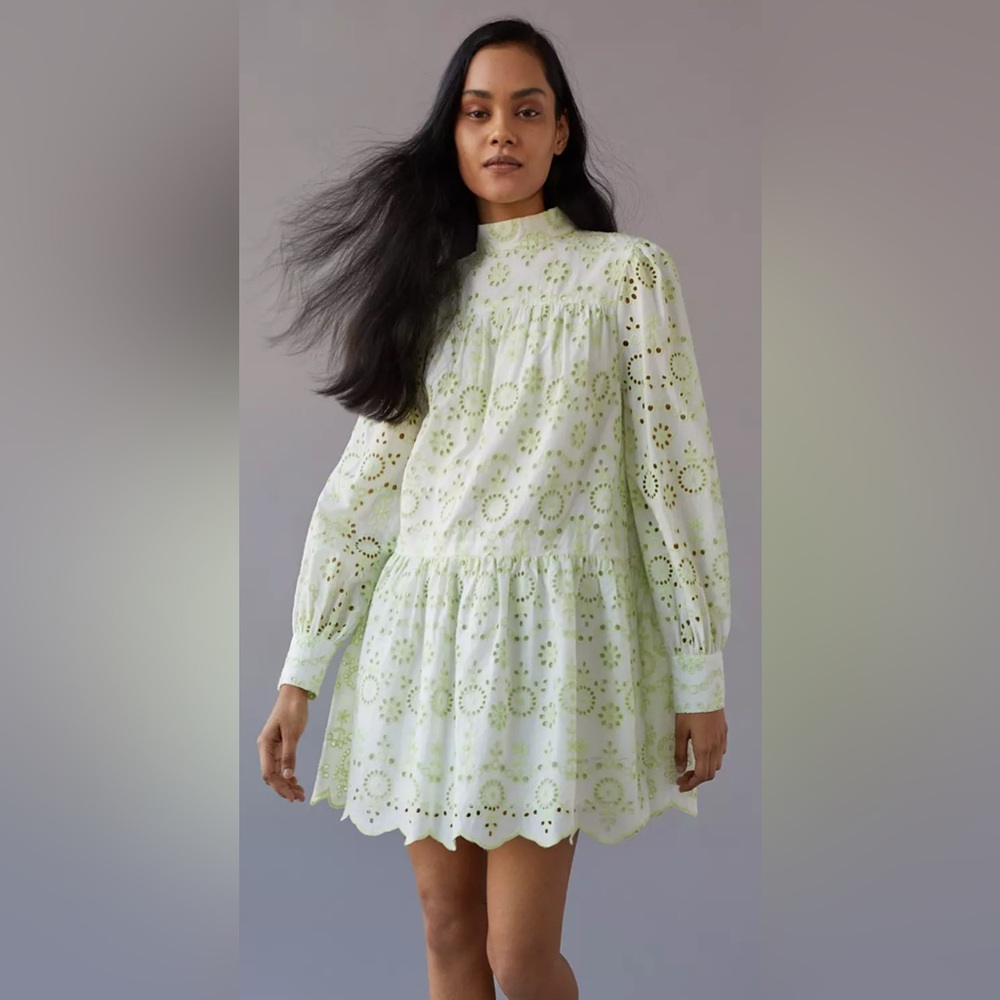 Elegant Eyelet Lace Dress in Light Green
